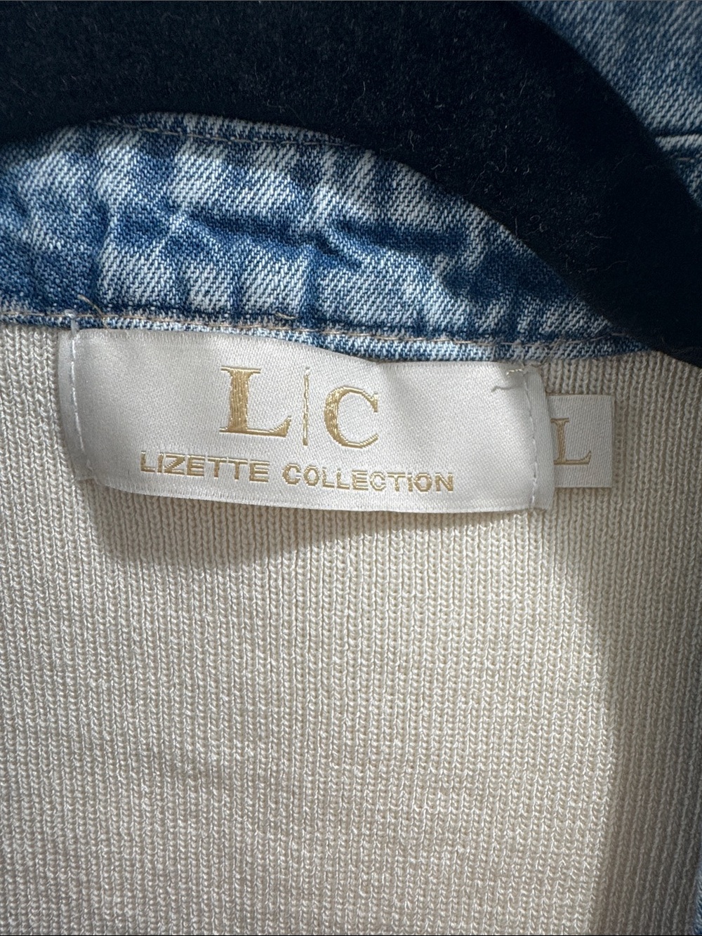 Cream V-Neck Sleeveless Sweater with Denim Trim - Picture 2 of 2